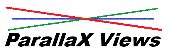 ParallaX Views logo: RGB parallax lines